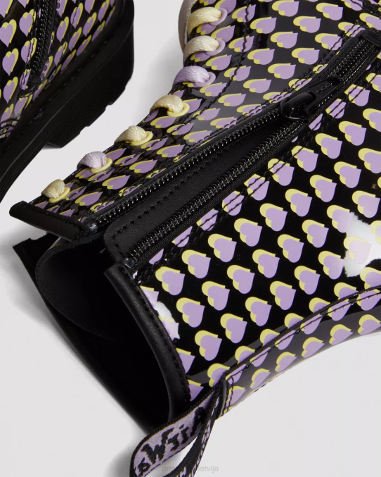 Dr. Martens apavi bērni melns lucido & patentlampa jaunības 1460 patentētas sirds apdrukātas šņorzābaki LHJP470