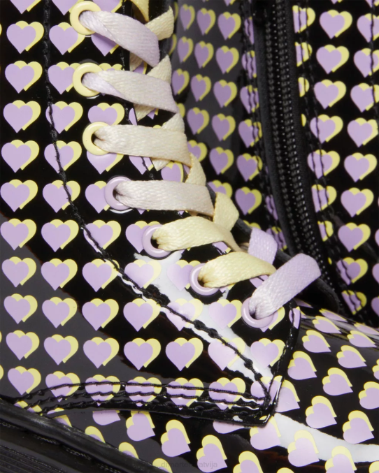 Dr. Martens apavi bērni melns lucido & patentlampa junior 1460 patentēta sirds apdrukāta šņorzābaki LHJP441