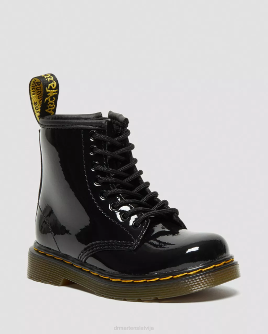 Dr. Martens apavi bērni melns lucido & patentlampa toddler 1460 lakādas šņorzābaki LHJP404