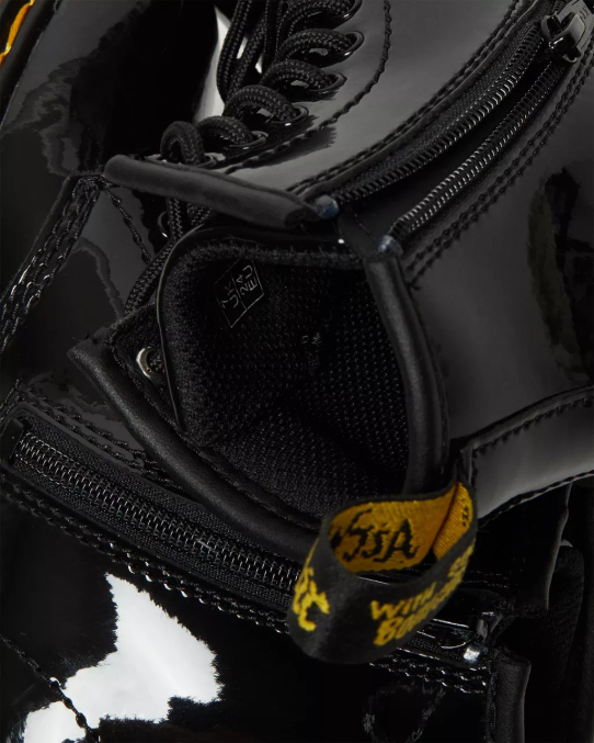 Dr. Martens apavi bērni melns lucido & patentlampa toddler 1460 lakādas šņorzābaki LHJP404