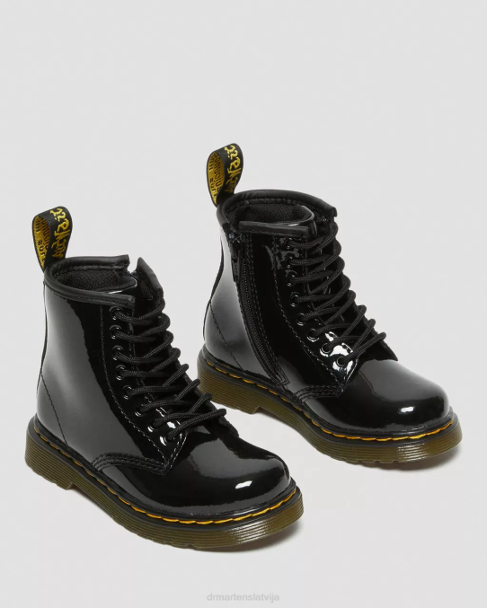 Dr. Martens apavi bērni melns lucido & patentlampa toddler 1460 lakādas šņorzābaki LHJP404