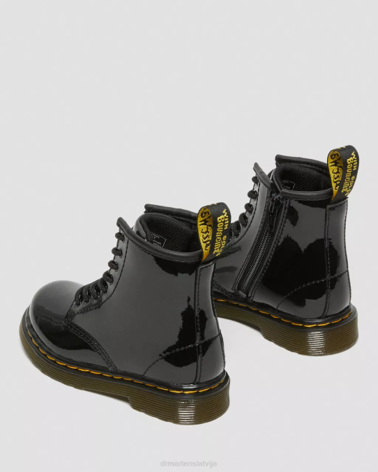 Dr. Martens apavi bērni melns lucido & patentlampa toddler 1460 lakādas šņorzābaki LHJP404