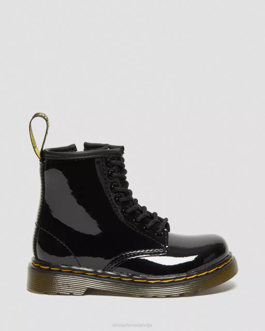 Dr. Martens apavi bērni melns lucido & patentlampa toddler 1460 lakādas šņorzābaki LHJP404