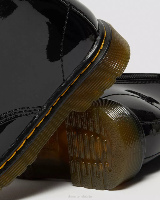Dr. Martens apavi bērni melns lucido & patentlampa toddler 1460 lakādas šņorzābaki LHJP404