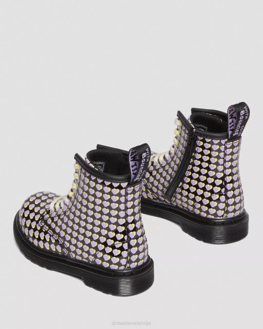 Dr. Martens apavi bērni melns lucido & patentlampa toddler 1460 patentēta sirds apdrukāta šņorzābaki LHJP414