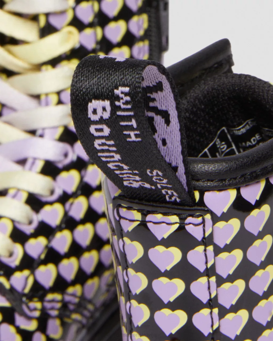 Dr. Martens apavi bērni melns lucido & patentlampa toddler 1460 patentēta sirds apdrukāta šņorzābaki LHJP414