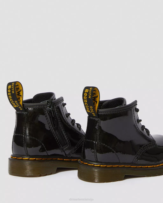Dr. Martens apavi bērni melns lucido & patentlampa zīdaiņu 1460 lakādas šņorzābaki LHJP395