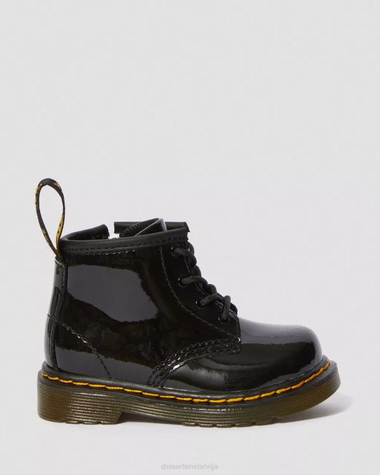 Dr. Martens apavi bērni melns lucido & patentlampa zīdaiņu 1460 lakādas šņorzābaki LHJP395