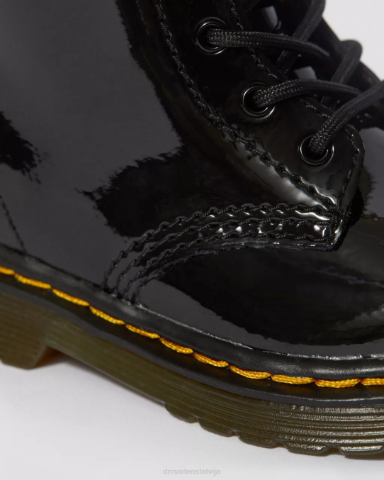 Dr. Martens apavi bērni melns lucido & patentlampa zīdaiņu 1460 lakādas šņorzābaki LHJP395