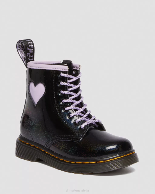 Dr. Martens apavi bērni melns un ceriņi galaktikas mirdzums Toddler 1460 mirdzoši sirds šņorzābaki LHJP422
