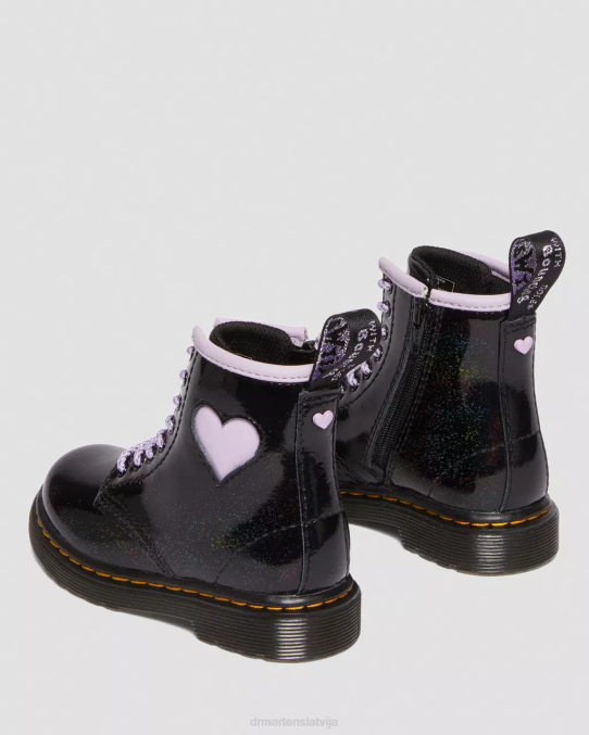 Dr. Martens apavi bērni melns un ceriņi galaktikas mirdzums Toddler 1460 mirdzoši sirds šņorzābaki LHJP422