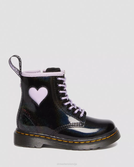 Dr. Martens apavi bērni melns un ceriņi galaktikas mirdzums Toddler 1460 mirdzoši sirds šņorzābaki LHJP422