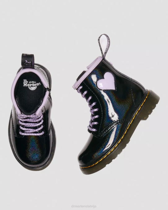 Dr. Martens apavi bērni melns un ceriņi galaktikas mirdzums Toddler 1460 mirdzoši sirds šņorzābaki LHJP422