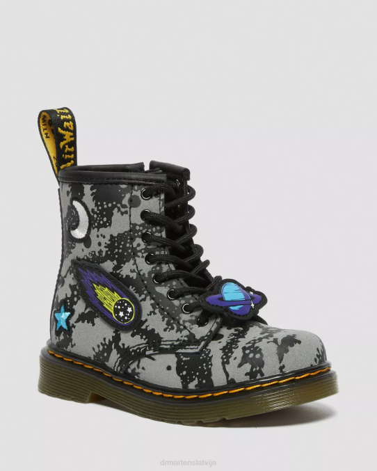 Dr. Martens apavi bērni melns un pelēks hidro Toddler 1460 space atstarojoši šņorzābaki LHJP413