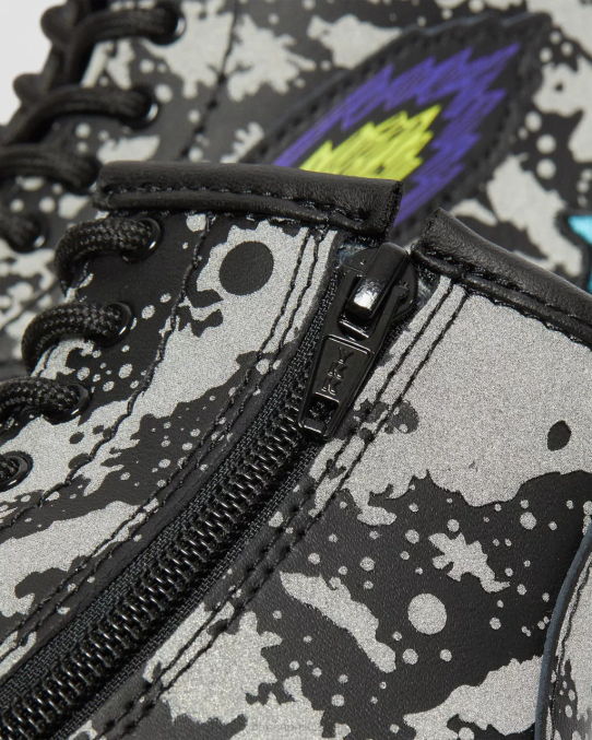 Dr. Martens apavi bērni melns un pelēks hidro Toddler 1460 space atstarojoši šņorzābaki LHJP413