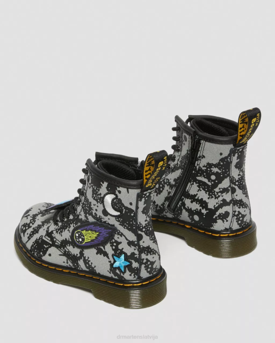 Dr. Martens apavi bērni melns un pelēks hidro Toddler 1460 space atstarojoši šņorzābaki LHJP413