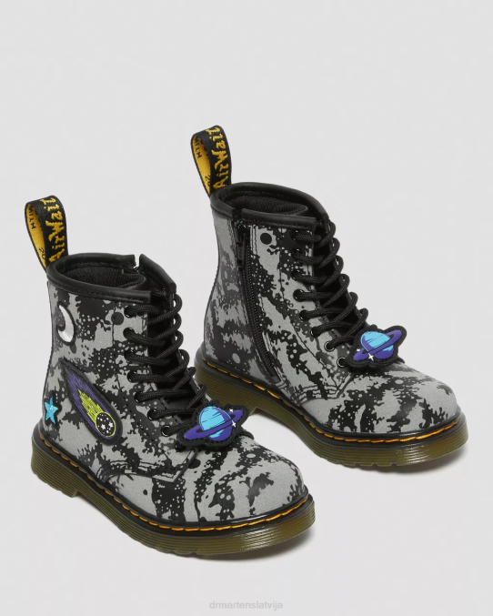Dr. Martens apavi bērni melns un pelēks hidro Toddler 1460 space atstarojoši šņorzābaki LHJP413