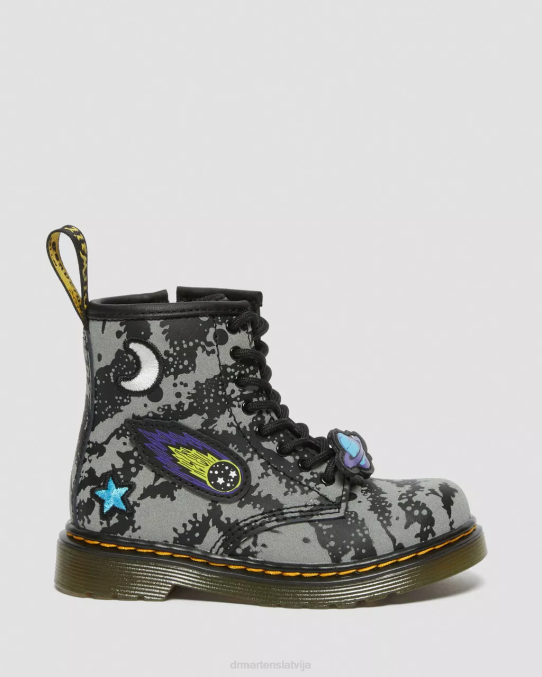 Dr. Martens apavi bērni melns un pelēks hidro Toddler 1460 space atstarojoši šņorzābaki LHJP413