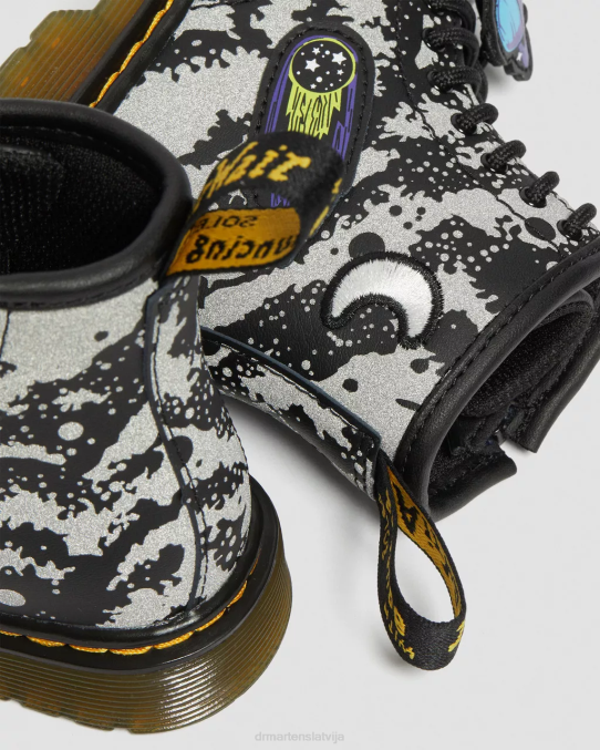 Dr. Martens apavi bērni melns un pelēks hidro Toddler 1460 space atstarojoši šņorzābaki LHJP413