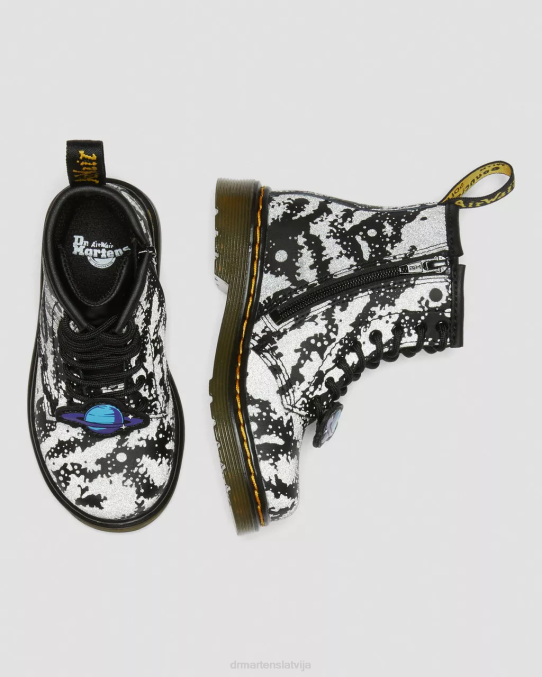 Dr. Martens apavi bērni melns un pelēks hidro Toddler 1460 space atstarojoši šņorzābaki LHJP413