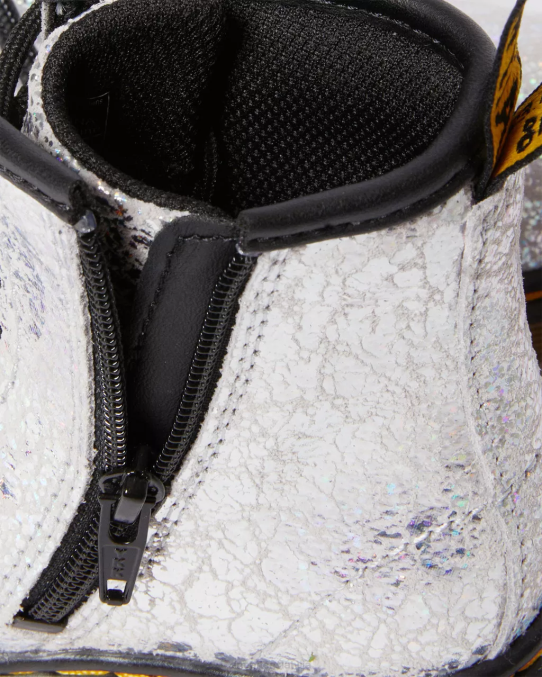 Dr. Martens apavi bērni pelēks metālisks disko krunciņš Toddler 1460 krokām metāla šņorzābaki LHJP417