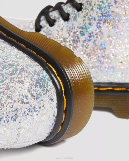 Dr. Martens apavi bērni pelēks metālisks disko krunciņš Toddler 1460 krokām metāla šņorzābaki LHJP417