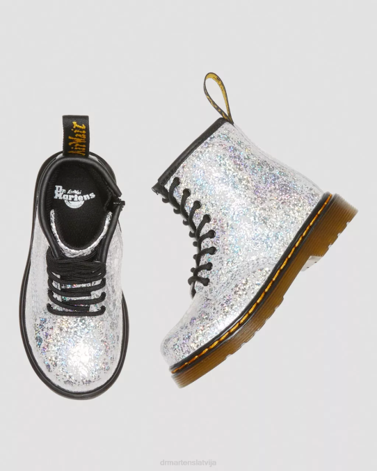 Dr. Martens apavi bērni pelēks metālisks disko krunciņš Toddler 1460 krokām metāla šņorzābaki LHJP417