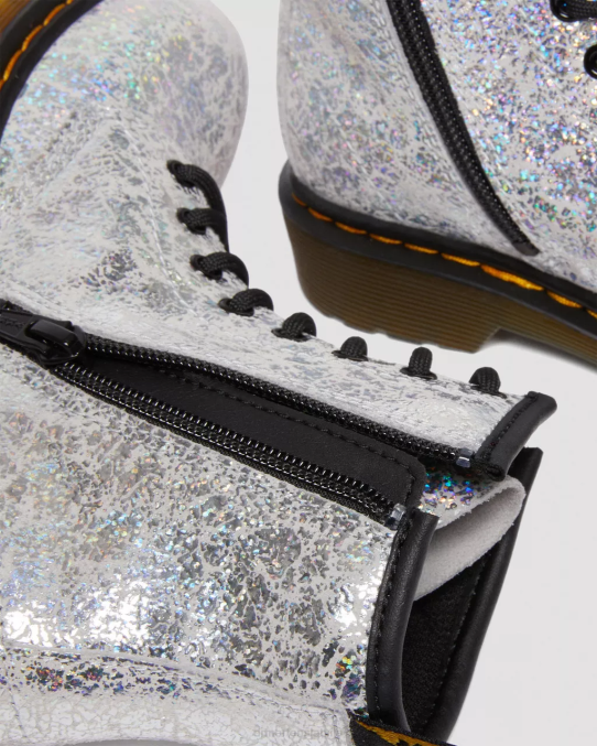 Dr. Martens apavi bērni pelēks metālisks disko krunciņš junior 1460 crinkle metāliski šņorzābaki LHJP457