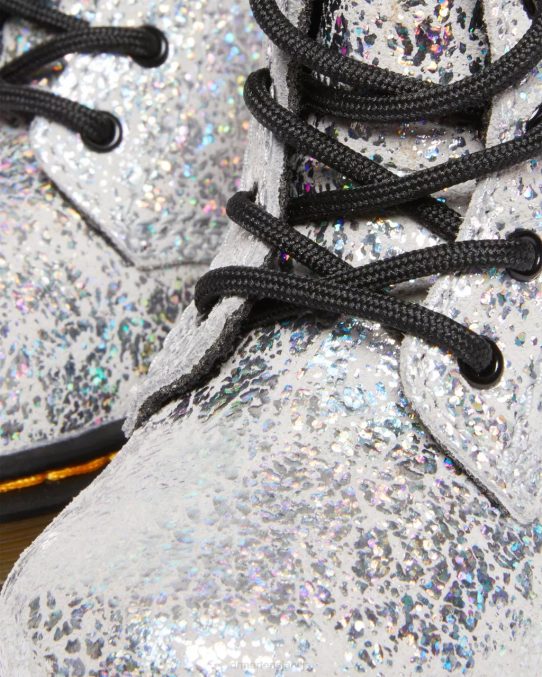 Dr. Martens apavi bērni pelēks metālisks disko krunciņš zīdaiņu 1460 kroku metāliski šņorzābaki LHJP399