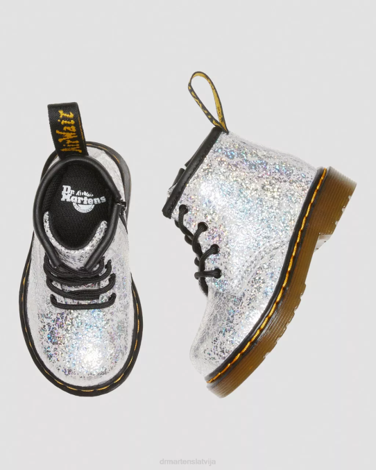 Dr. Martens apavi bērni pelēks metālisks disko krunciņš zīdaiņu 1460 kroku metāliski šņorzābaki LHJP399