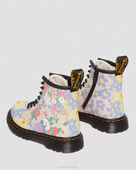 Dr. Martens apavi bērni pergaments bēšs ziedu mash up k hidro toddler 1460 ziedu mash up ādas šņorzābaki LHJP415