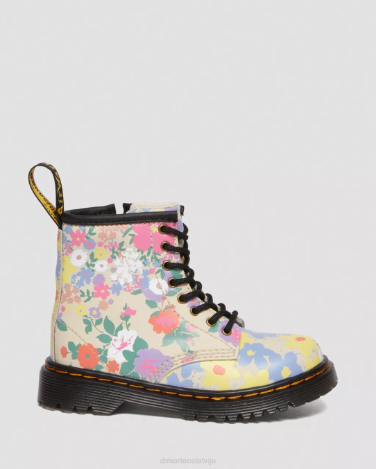 Dr. Martens apavi bērni pergaments bēšs ziedu mash up k hidro toddler 1460 ziedu mash up ādas šņorzābaki LHJP415
