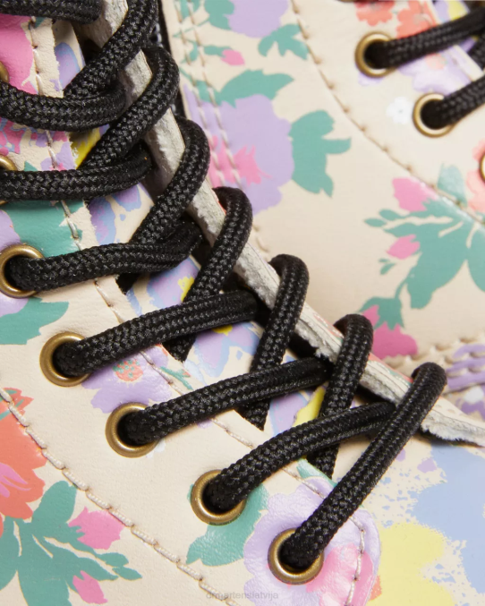 Dr. Martens apavi bērni pergaments bēšs ziedu mash up k hidro toddler 1460 ziedu mash up ādas šņorzābaki LHJP415