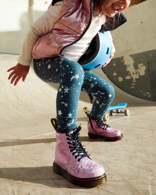 Dr. Martens apavi bērni rozā disko krunka Toddler 1460 krokām metāla šņorzābaki LHJP418