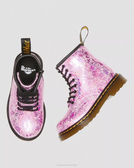 Dr. Martens apavi bērni rozā disko krunka Toddler 1460 krokām metāla šņorzābaki LHJP418