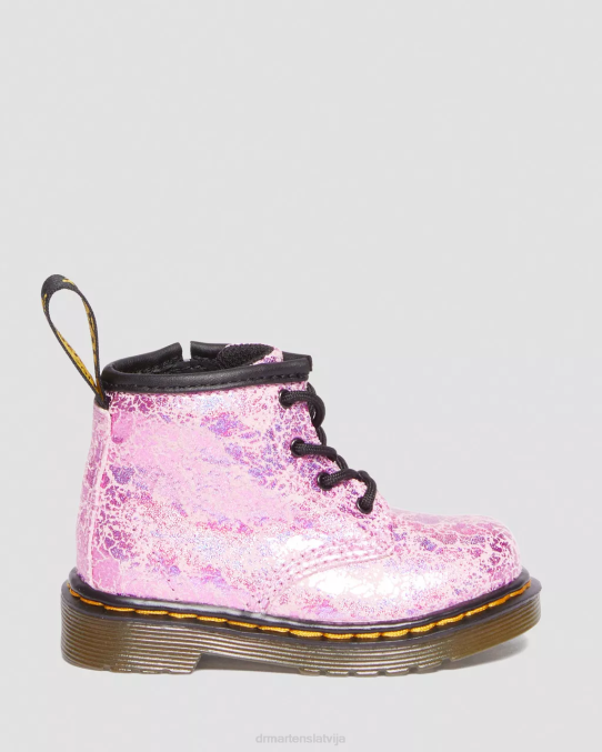 Dr. Martens apavi bērni rozā disko krunka zīdaiņu 1460 kroku metāliski šņorzābaki LHJP398