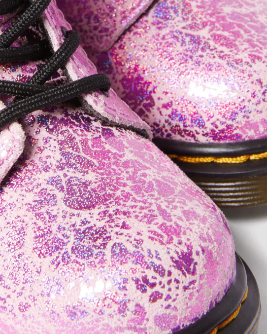 Dr. Martens apavi bērni rozā disko krunka zīdaiņu 1460 kroku metāliski šņorzābaki LHJP398