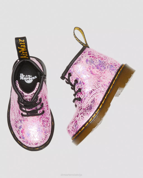 Dr. Martens apavi bērni rozā disko krunka zīdaiņu 1460 kroku metāliski šņorzābaki LHJP398
