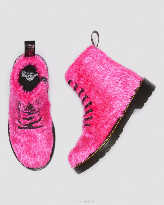 Dr. Martens apavi bērni rozā vizulis kažokādas junior 1460 pascal tinsel kažokādas šņorzābaki LHJP458