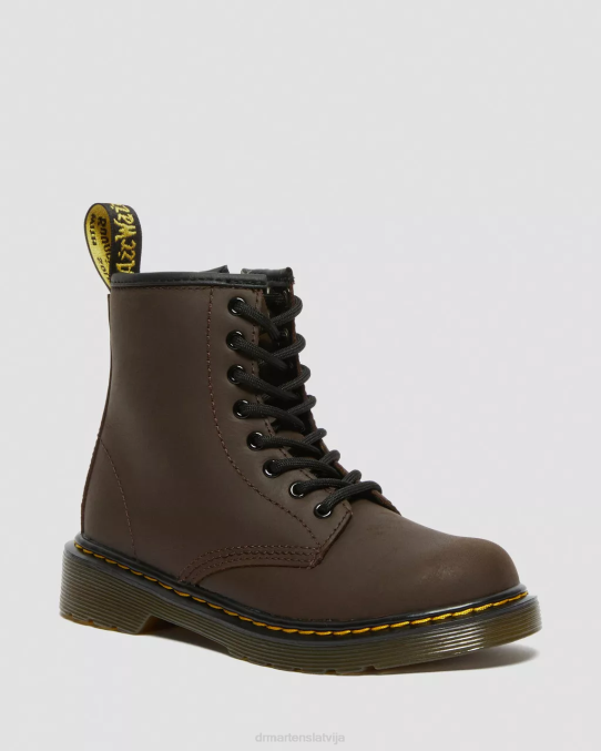 Dr. Martens apavi bērni tumši brūns mohauks junior 1460 mākslīgās kažokādas oderi šņorzābaki LHJP452