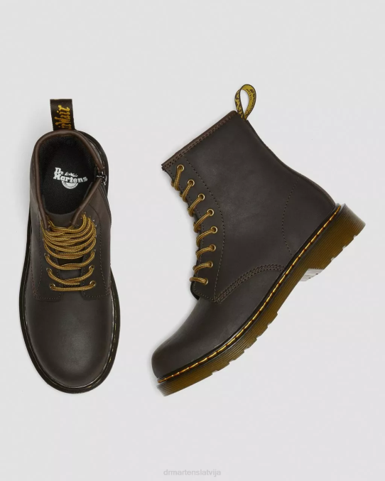 Dr. Martens apavi bērni tumši brūns savvaļas zirgu lamperis jaunības 1460 wildhorse ādas šņorzābaki LHJP462