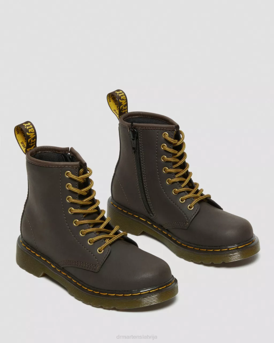 Dr. Martens apavi bērni tumši brūns savvaļas zirgu lamperis junior 1460 wildhorse ādas šņorzābaki LHJP440