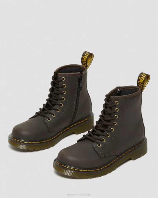 Dr. Martens apavi bērni tumši brūns savvaļas zirgu lamperis junior 1460 wildhorse ādas šņorzābaki LHJP440