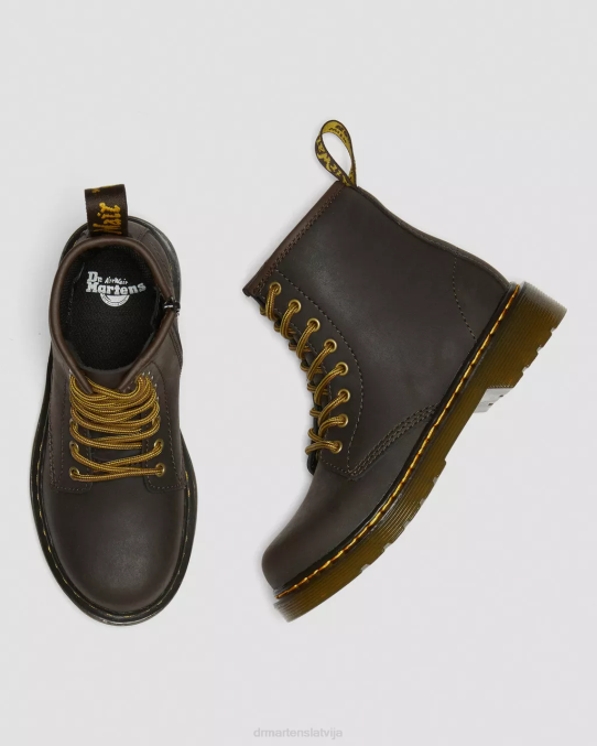 Dr. Martens apavi bērni tumši brūns savvaļas zirgu lamperis junior 1460 wildhorse ādas šņorzābaki LHJP440