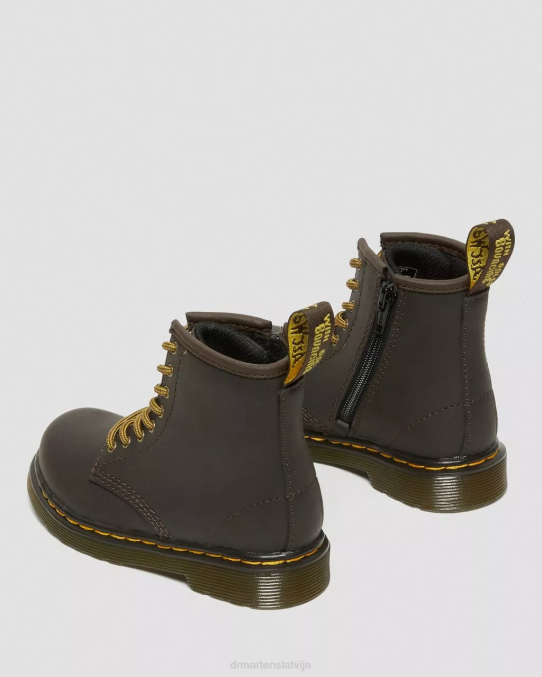 Dr. Martens apavi bērni tumši brūns savvaļas zirgu lamperis toddler 1460 wildhorse ādas šņorzābaki LHJP408