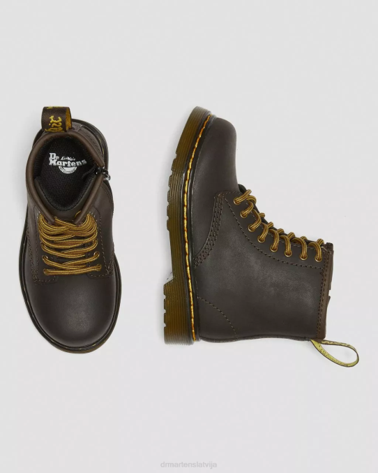 Dr. Martens apavi bērni tumši brūns savvaļas zirgu lamperis toddler 1460 wildhorse ādas šņorzābaki LHJP408
