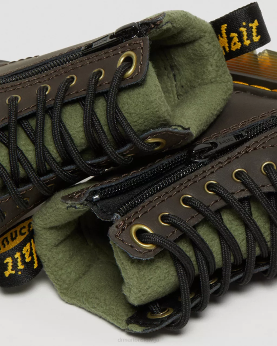 Dr. Martens apavi bērni tumši brūns un haki Toddler 1460 apkakles flīsa odere šņorzābaki LHJP411