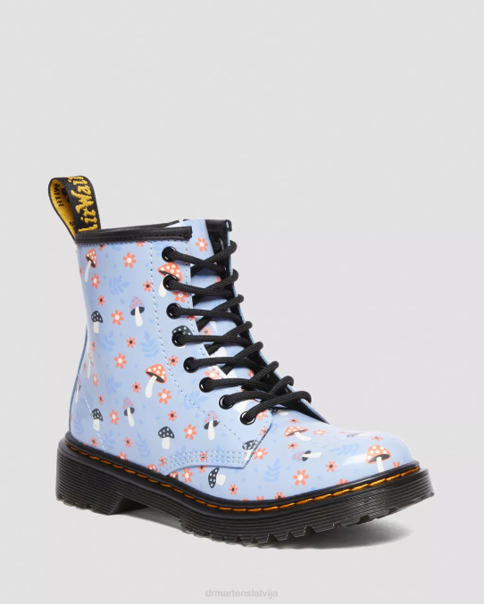 Dr. Martens apavi bērni zen blue lucido & patent lamper junior 1460 patentēta mežģīņu zābaki LHJP456
