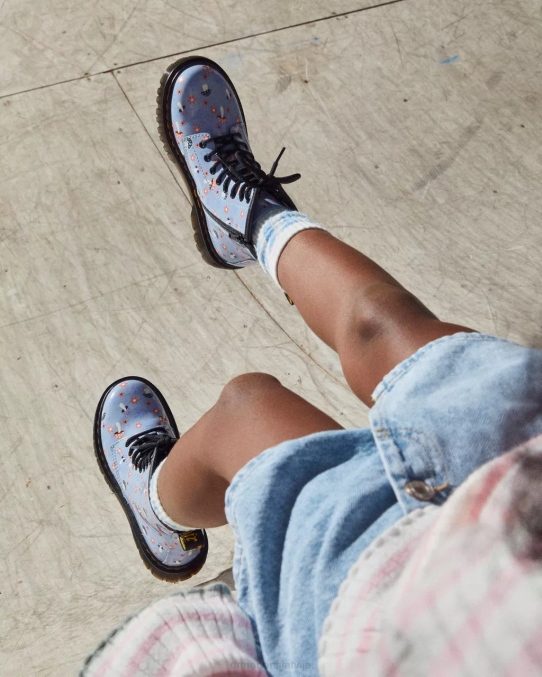 Dr. Martens apavi bērni zen blue lucido & patent lamper junior 1460 patentēta mežģīņu zābaki LHJP456