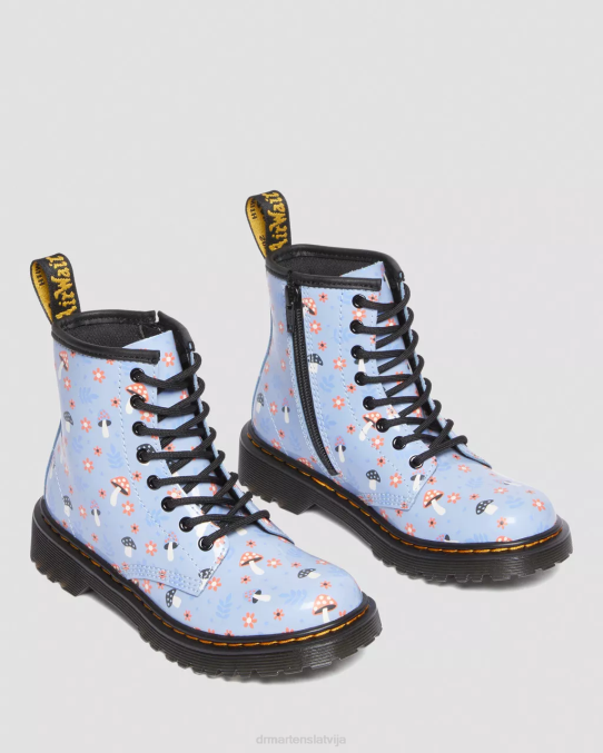 Dr. Martens apavi bērni zen blue lucido & patent lamper junior 1460 patentēta mežģīņu zābaki LHJP456